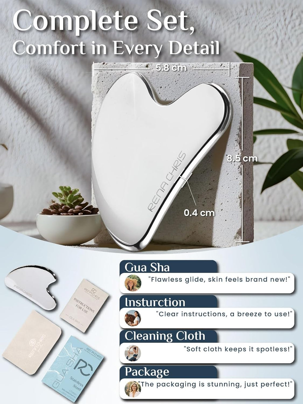 Gua Sha Facial Tools, Stainless Steel Gua Sha Stone, Face Guasha Tool for Jawline Sculpting and Puffiness Reducing, Guasha Massage Tool, Skin Care Gift - Silver
