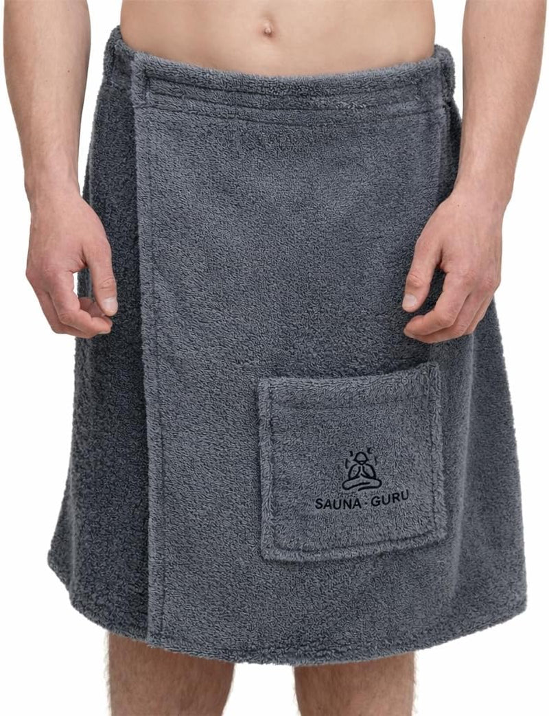 100% Cotton Sauna Kilt Towel Wrap for Men – Soft Sauna Towel for inside Sauna, Adjustable Waist Wrap Bath Robe, Essential Sauna Accessories for Home Spa, Shower & Dry Sauna, Luxury Gift for Him, Grey