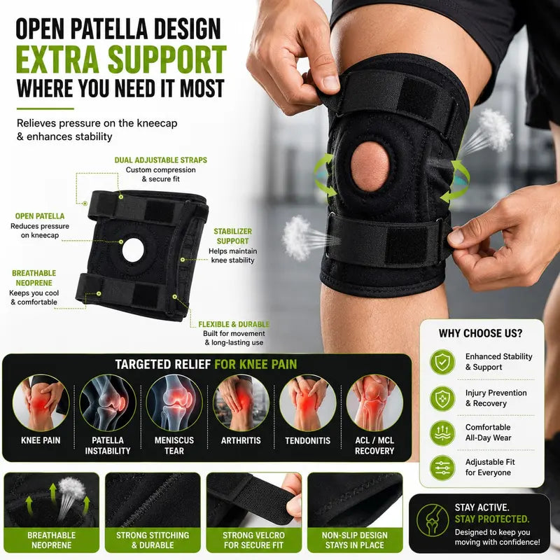 Knee Support Brace for Sports, Knee Stabilizer with Patella Support for Running, Workout & Fitness