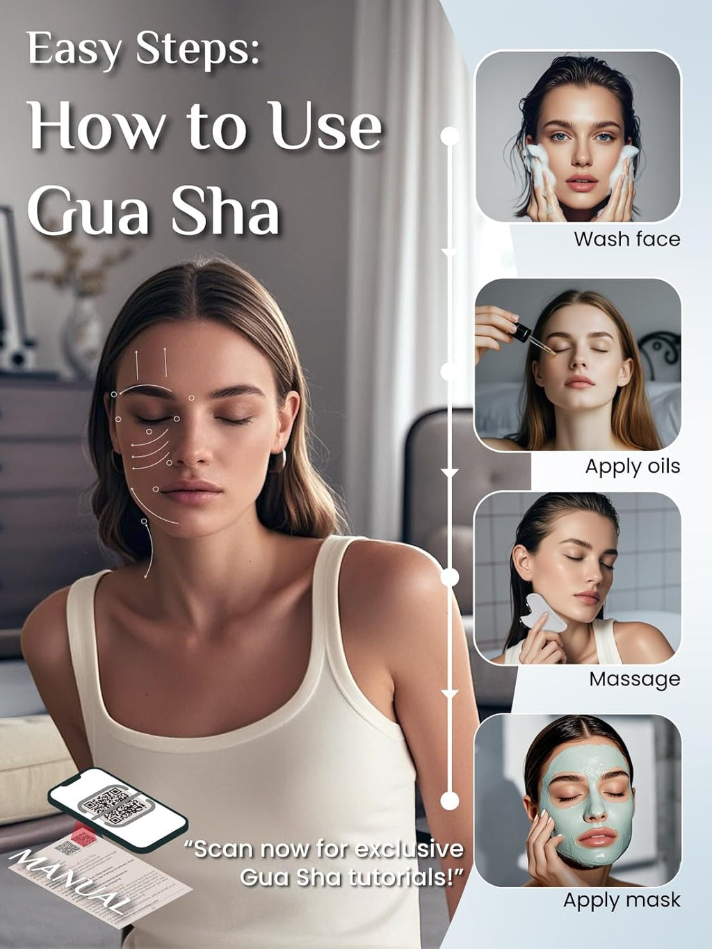 Gua Sha Facial Tools, Stainless Steel Gua Sha Stone, Face Guasha Tool for Jawline Sculpting and Puffiness Reducing, Guasha Massage Tool, Skin Care Gift - Silver
