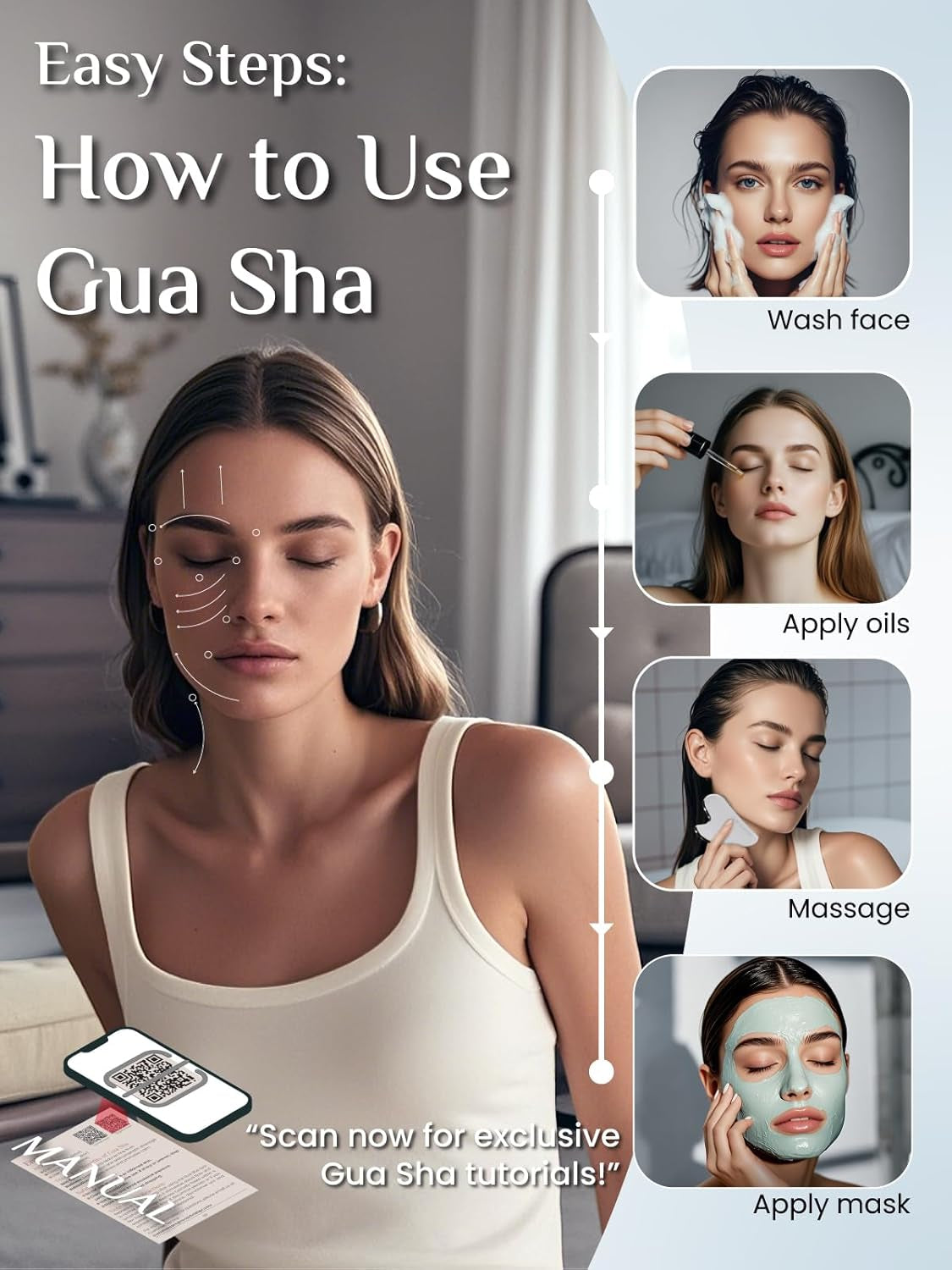 Gua Sha Facial Tools, Stainless Steel Gua Sha Stone, Face Guasha Tool for Jawline Sculpting and Puffiness Reducing, Guasha Massage Tool, Skin Care Gift - Silver