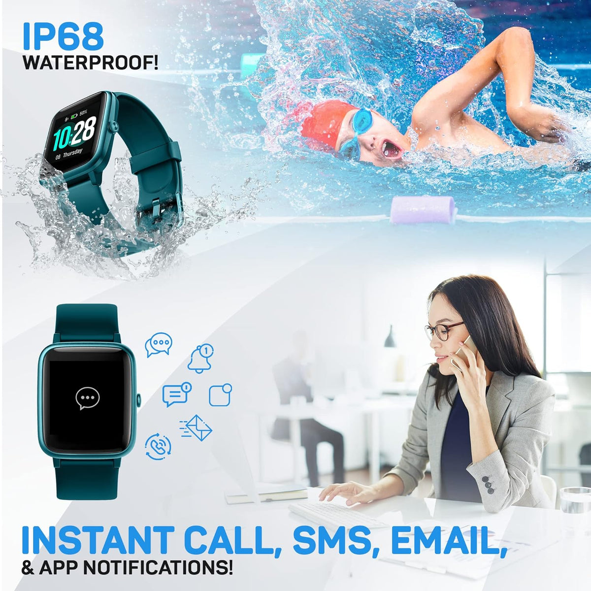 Move Veryfitpro Smart Watch HR Heart Rate Sleep Monitor IP68 Waterproof Activity Fitness Tracker Step Counter Pedometer Exercise Running Watch Fitness Watches for Men & Women (ID205L) (Green)