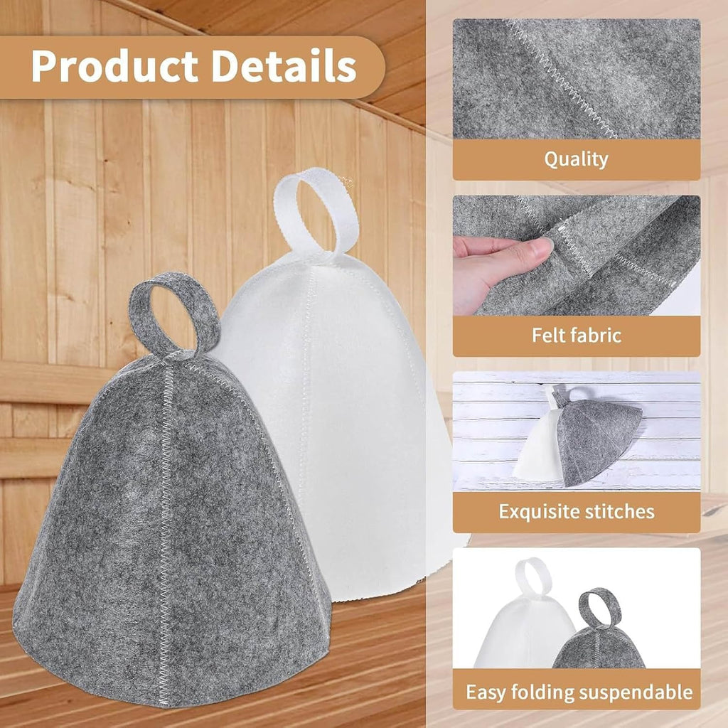 4 PCS Sauna Hat, Sauna Accessories, Home Sauna, Street Sauna and Bath House - Essential Sauna & Parts, Comfortable Bath House Cap Felt Sauna Hat for Men & Women (Black and Grey)