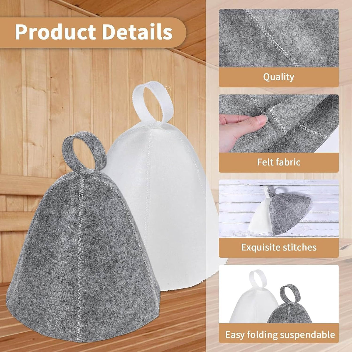 4 PCS Sauna Hat, Sauna Accessories, Home Sauna, Street Sauna and Bath House - Essential Sauna & Parts, Comfortable Bath House Cap Felt Sauna Hat for Men & Women (Black and Grey)