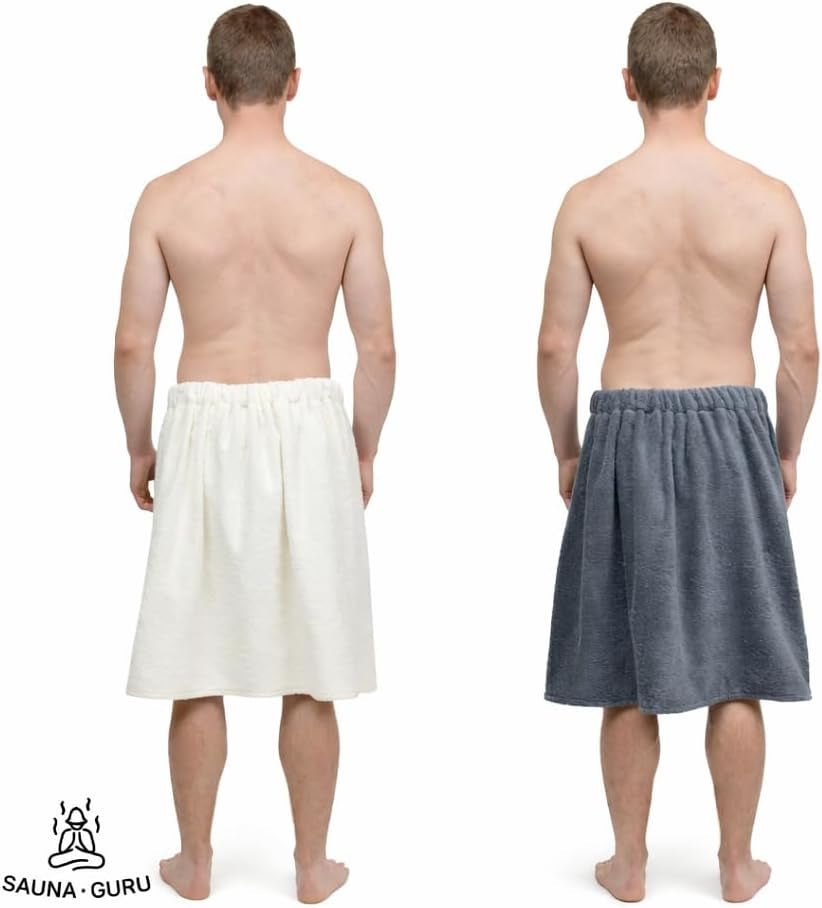 100% Cotton Sauna Kilt Towel Wrap for Men – Soft Sauna Towel for inside Sauna, Adjustable Waist Wrap Bath Robe, Essential Sauna Accessories for Home Spa, Shower & Dry Sauna, Luxury Gift for Him, Grey