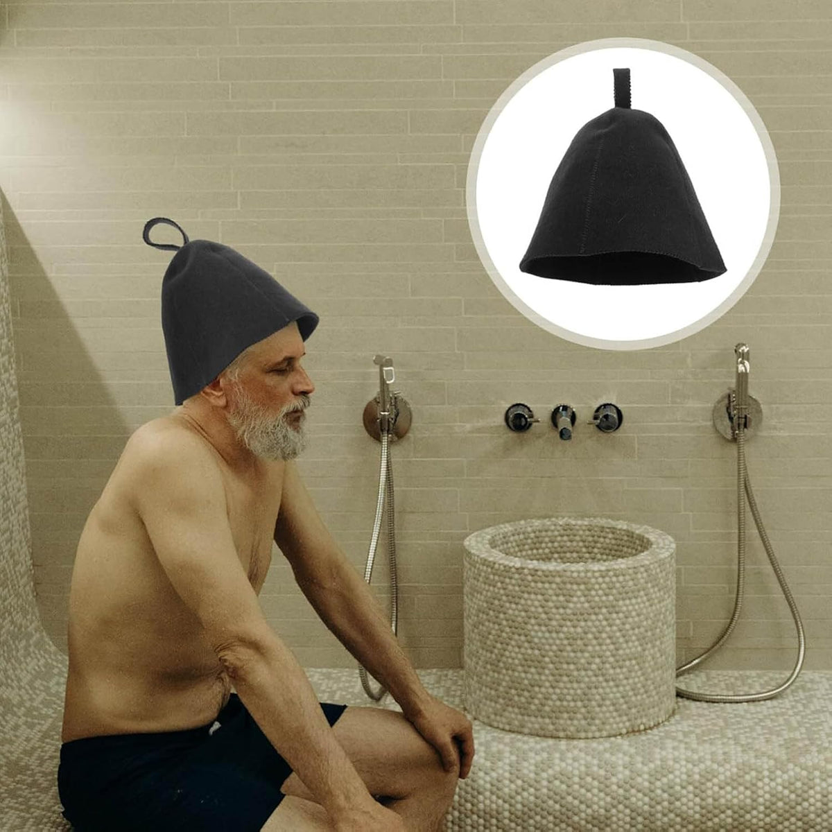 4 PCS Sauna Hat, Sauna Accessories, Home Sauna, Street Sauna and Bath House - Essential Sauna & Parts, Comfortable Bath House Cap Felt Sauna Hat for Men & Women (Black and Grey)
