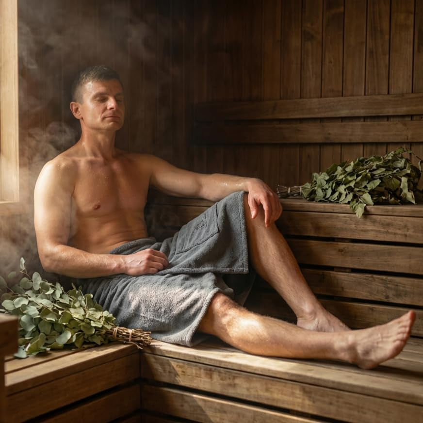 100% Cotton Sauna Kilt Towel Wrap for Men – Soft Sauna Towel for inside Sauna, Adjustable Waist Wrap Bath Robe, Essential Sauna Accessories for Home Spa, Shower & Dry Sauna, Luxury Gift for Him, Grey