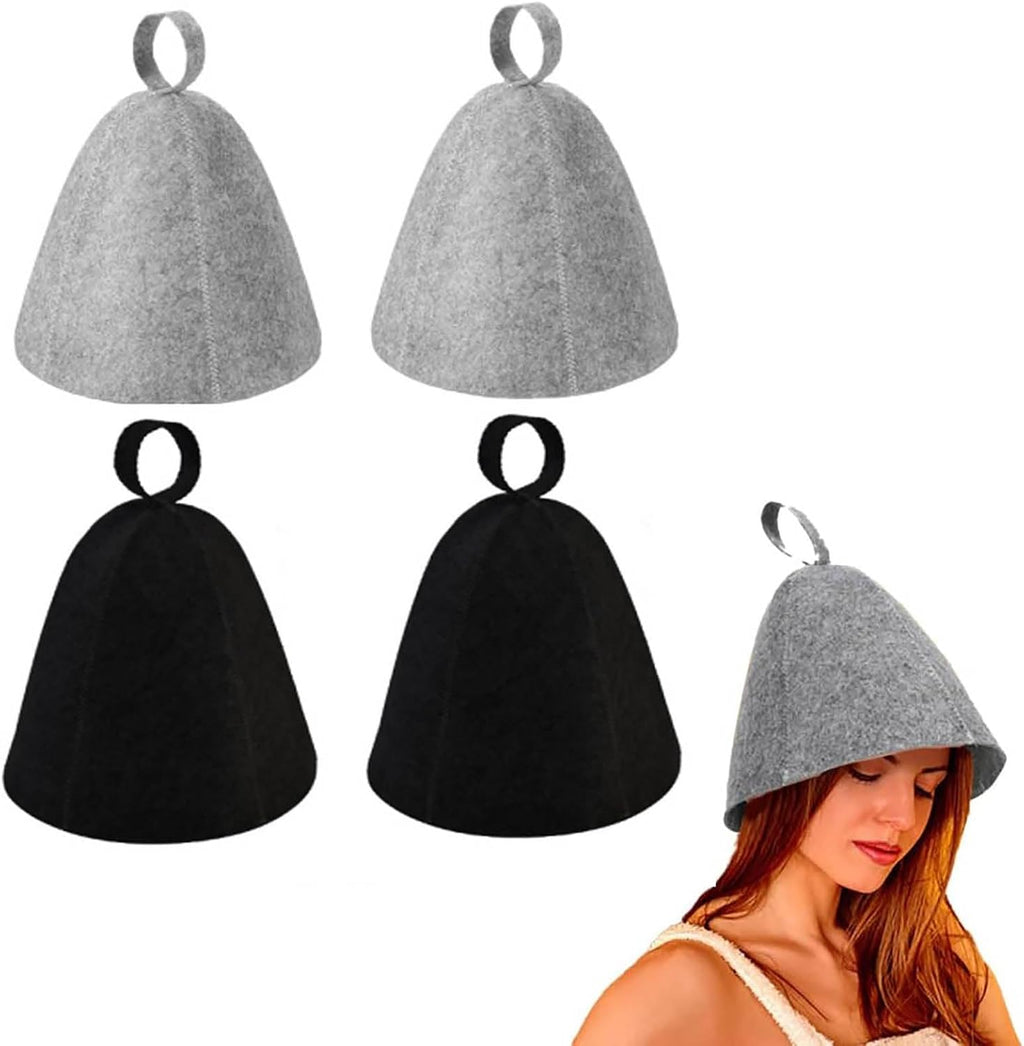 4 PCS Sauna Hat, Sauna Accessories, Home Sauna, Street Sauna and Bath House - Essential Sauna & Parts, Comfortable Bath House Cap Felt Sauna Hat for Men & Women (Black and Grey)